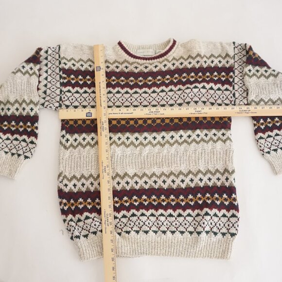 Vintage Robert Stock Cotton Fair Isle Sweater Cream Cabincore Old Money XL - Picture 3 of 10